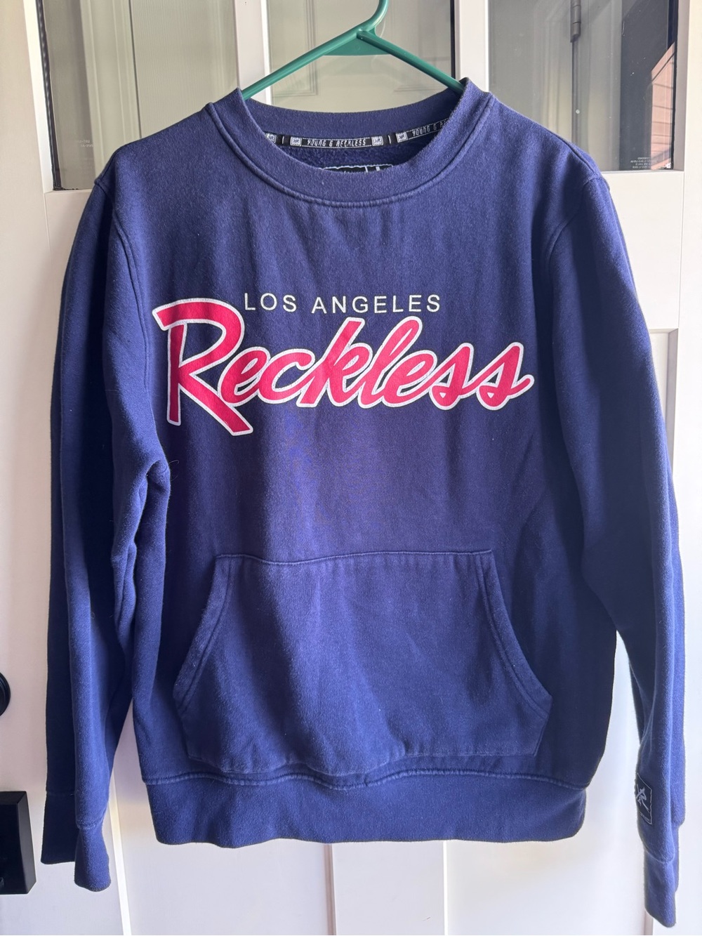 Young & Reckless Navy Crewneck with Pink Script Logo